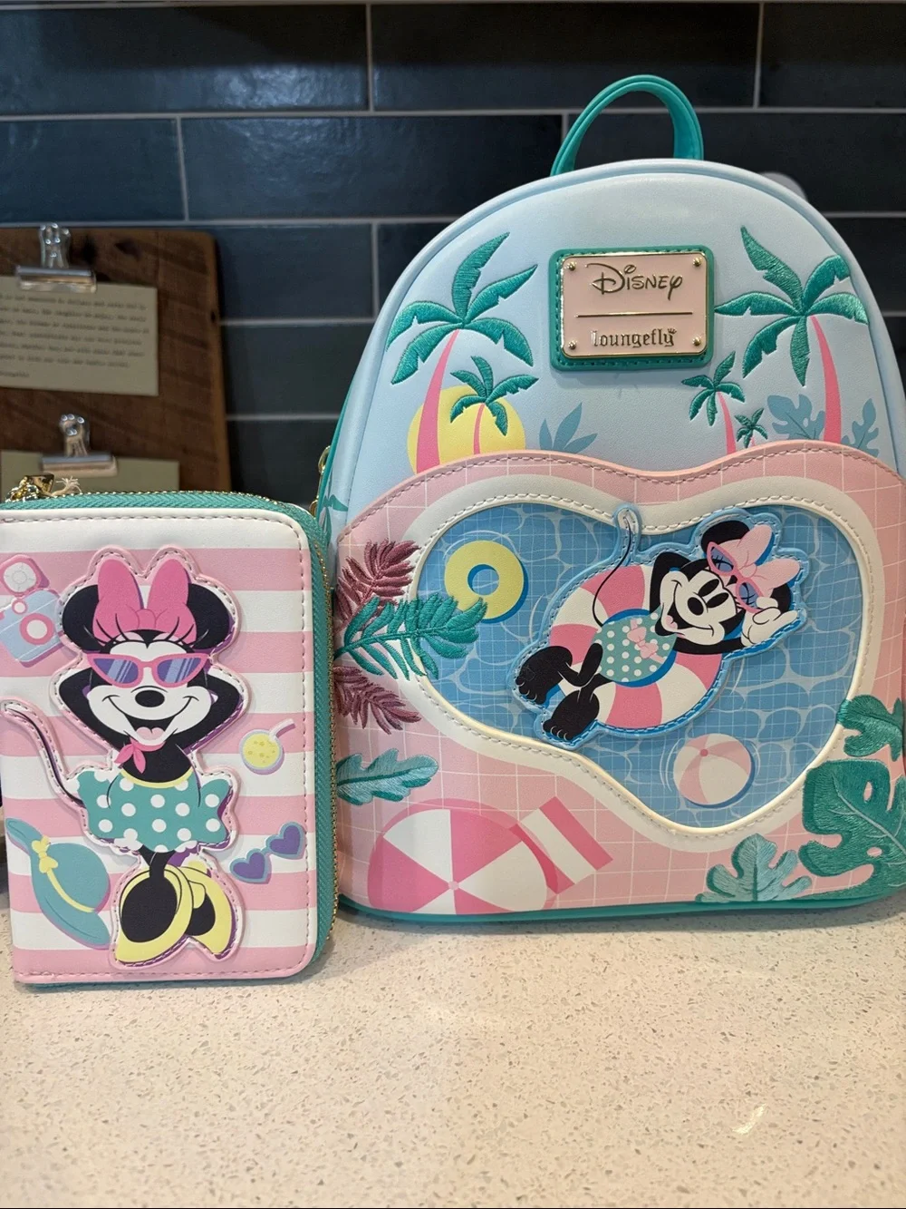 Minnie Mouse Vacation Loungefly Backpack NWOT and Wallet NWT Set